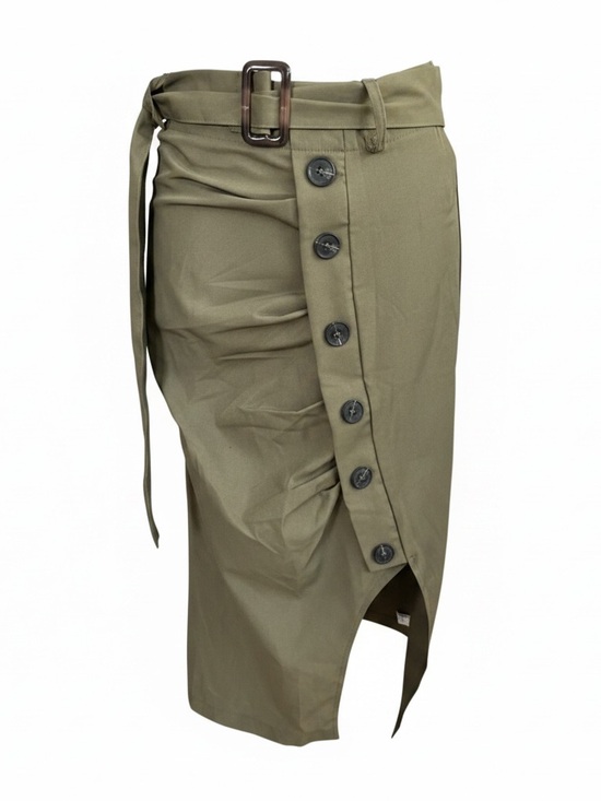 Micas Dresses & Skirts - Micas 🔥NWOT🔥Ruched Olive Midi Skirt with  Button Detail and Belt